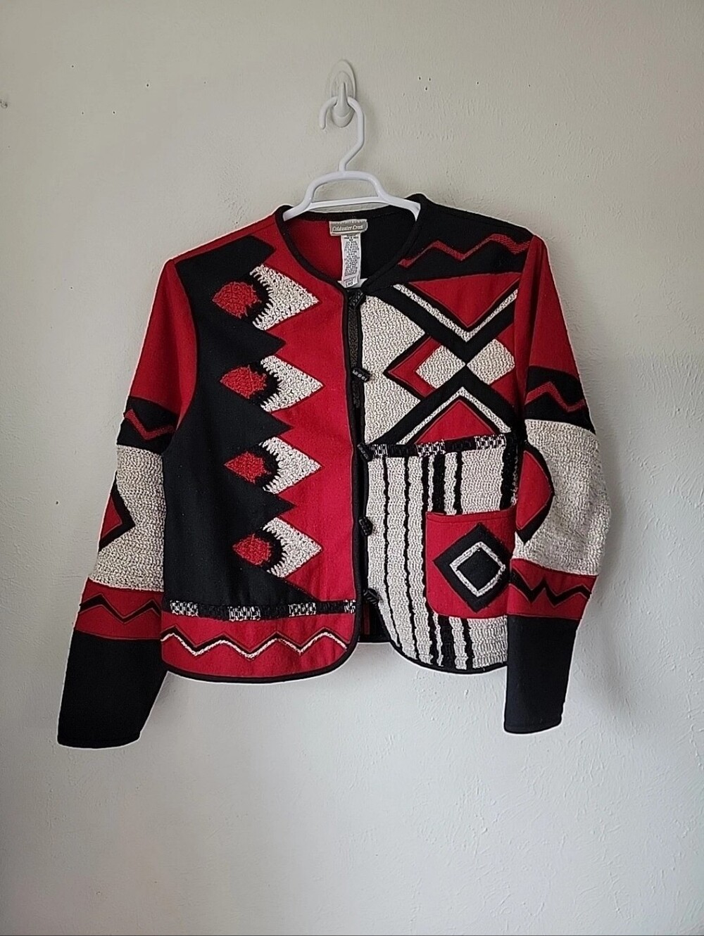 Vintage Southwestern Wool Blend Red & Black Geometric Patchwork Jacket